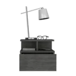 Adele Floating Nightstand with Drawer and Shelves - Wall Mount Bedside Storage, Smoke Grey – top view