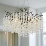 Black Tree Branches Chandelier, Modern Round K9 Crystal Lighting Fixture Chandelier for Living Room, Foyer,Kitchen Island