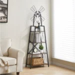 4-Tier Bookshelf Metal Frame Display Storage Shelves Windmill Design for Living Room Home Office Glass Oak FCJ Bookcase