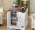 Rustic end table with USB charging station and farmhouse wood finish
