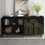 Modern Fluted Sideboard Buffet with Storage, Curve Element with Strict Lines, 4 Doors Storage Cabinet with Adjustable