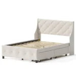 Goldoma queen bed frame with storage headboard in carbon gray with four drawers