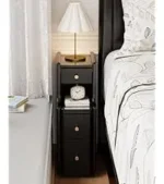 Narrow Solid Walnut Wood Nightstand with 3 Drawers