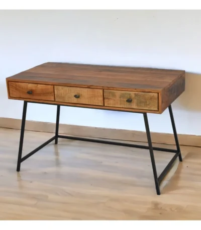 HMS 47" Solid Wood Writing Desk in Natural and Black with Three Drawers-for Office Use