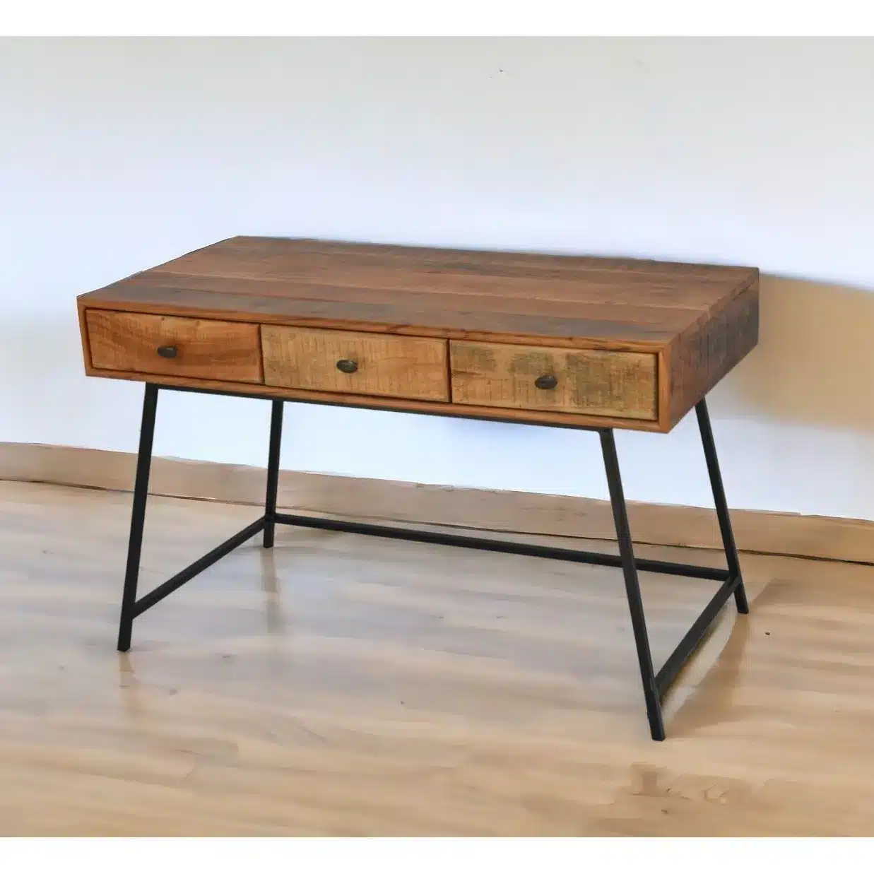 HMS 47" Solid Wood Writing Desk in Natural and Black with Three Drawers-for Office Use HMS 47" Solid Wood Writing Desk in Natural and Black with Three Drawers-for Office Use