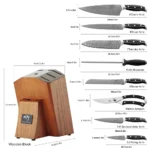 9 Pieces Damascus Knife Set Kitchen Knife Set with Wooden Block and Non-slip ABS Handle – side view
