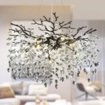 Black K9 Crystal Tree Branches Chandelier,Modern Round Crystal Chandeliers for Dining Room,Bedroom, Living Room,