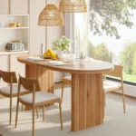 Modern extendable wooden dining table with removable leaves in mid-century style