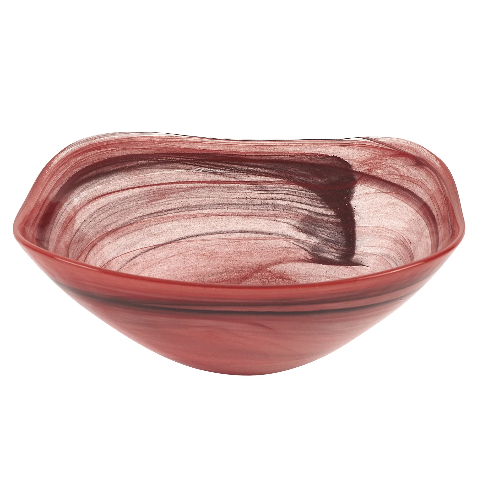 HMS 10" Red and White Alabaster Glass Square Salad Bowl Elegant Dinnerware Addition