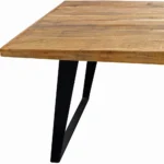 63 inch solid wood dining table with black iron sled base and natural distressed top