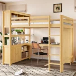 [US Stock] Queen Size Wood Loft Bed With Cabinet and Bookshelf Fast Delivery From US Warehouse Dropshipping Acceptable
