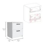 Trivor 2-drawer nightstand in white with metal handles, compact storage side table for bedroom