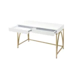 HMS 50 White and Gold Solid Wood Writing Desk with Two Drawers Modern Design Computer Table for Home Office or Hotel Use