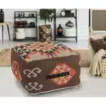 Goldoma 18" Brown Tribal Pouf Ottoman - Foldable Foot Stool for Living Room & Bedroom – top view
