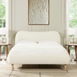 Goldoma Roman Curved Headboard Upholstered Platform Bed in queen size with ivory white boucle fabric