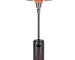 Bronze steel propane patio heater standing on a patio with cylindrical pole design
