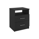 Napoles black nightstand with drawers in a modern bedroom setting
