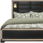 Goldoma Queen Bed Frame with Black Faux Crystal Bling and LED Lights