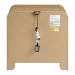 Modern wooden nightstand with two drawers featuring solid wood veneer and plywood frame, perfect for bedroom storage