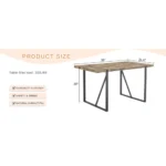 Minimalist rectangular dining table with textured MDF wood top and black metal legs