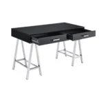 HMS 54" Black and Silver Simple Modern Design Writing Desk with Two Wooden Drawers for Home Office or Computer Table