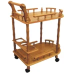 HMS 24" Modern Oak Wood Rolling Bar Cart with Wine Storage Metal Steel Trolley for Dining Living Room Kitchen Hotel Restaurant - Image 2