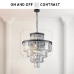 Ship From USA,24" Luxury Crystal Chandelier with Black Finish,Elegant 15 Light 5 Tier Pendant Light Fixture (Bulb Not