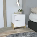 Luss nightstand with two drawers in white gloss finish - minimalist bedside table for bedroom storage