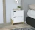 Glossy nightstand with drawers in a modern bedroom setup