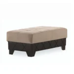 Goldoma 48-inch tufted storage ottoman in taupe and espresso faux leather and microfiber, with lift-top storage and button tufting