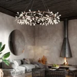 Nordic Chandelier Art Hanging living Room Chandelier Modern Restaurant Kitchen Firefly Lamp Rose Gold/Black Branch Round