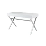 HMS 47" White and Silver Wood and Metal Computer Desk with Two Drawers and Shelf Portable and Simple Design for Hotels
