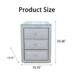 Modern crystal nightstand with drawers featuring mirrored finish and diamond details in a glamorous bedroom setting