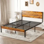 Goldoma twin platform bed frame with black headboard and footboard, sturdy metal slats, no box spring needed
