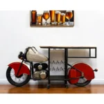 HMS Red and Black Metal and Wood Rolling Glider Bike Bar Cart with Wine Storage Home Bar Tools
