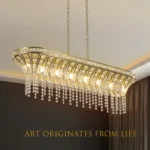 US Stock Free Shipping Dining Living Room 39.4 Inch Sand Gold Crystal Chandelier Oval Pendant Light with Adjustable Chain
