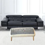 Goldoma 38 inch cream wool and brown leather foldable ottoman with nailhead trim