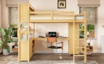 [US Stock] Queen Size Wood Loft Bed With Cabinet and Bookshelf Fast Delivery From US Warehouse Dropshipping Acceptable