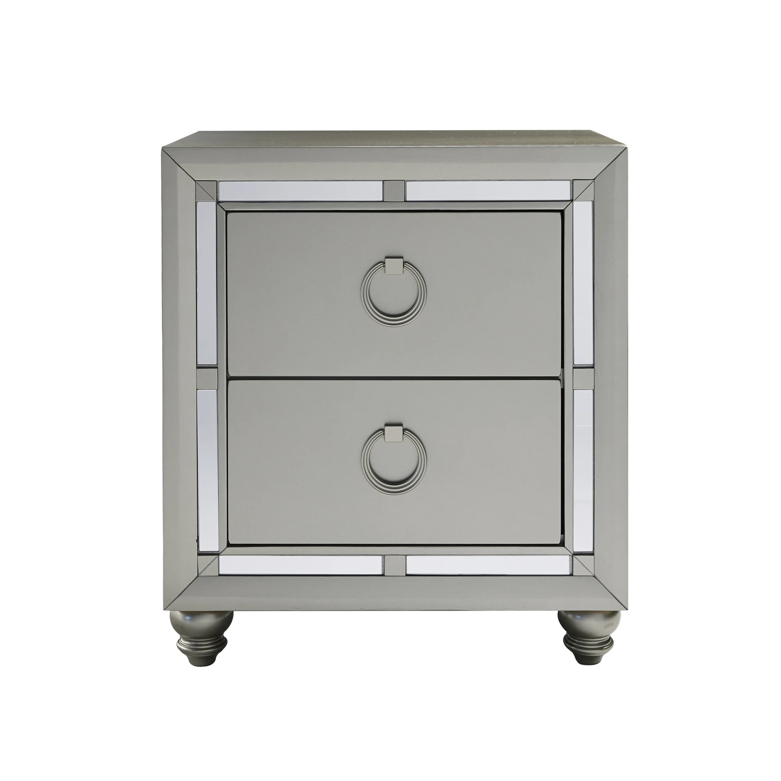 H3a62ceb4b90c4645acf3c109ceeeae2aM.webp Chloe Gemstone silver mirrored nightstand with ring pulls and two drawers in a bedroom