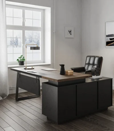 Modern Luxury Executive Desk with File Storage Cabinet L-Shaped Manager Office Furniture Durable and Easy-to-Assemble