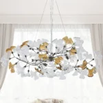 Modern Chandeliers for Dining Room Black Rectangle Tree Branch Chandelier with Ginkgo Leaves Chandelier for Living Room