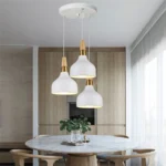 Modern Minimalist E27 Pendant Lights Bar Cafe Restaurant Home Decor Wood Aluminum Hanging Lamp 3-Heads White Lighting