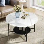 Modern sintered stone coffee table with metal legs in a living room