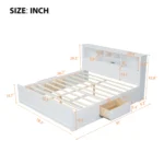 Goldoma Modern White King Size Solid Wood Platform Bed with Storage Headboard and USB Ports – top view