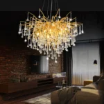 Chandeliers for Dining Room Modern Gold Crystal Chandelier, Round Tree Branch Pendant, Foyer Pendant for Living Room,Bedrooms