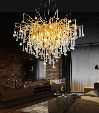Chandeliers for Dining Room Modern Gold Crystal Chandelier, Round Tree Branch Pendant, Foyer Pendant for Living Room,Bedrooms
