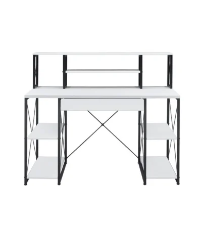 HMS 47" Simple Design White Black Computer Desk Ergonomic Adjustable Gaming Desk with Extendable Features Made of Wood Metal