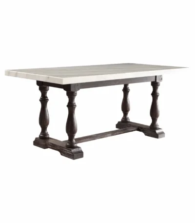 Goldoma 72-inch white and gray marble trestle dining table with solid wood base