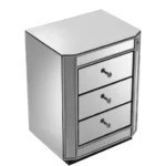 Crushed diamond mirrored nightstand with three drawers in a modern bedroom setting