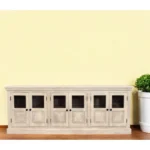 HMS 93 Midcentury Modern Sideboard White Distressed Mango Wood with Six Glass Doors for Home Bar Furniture - Image 2